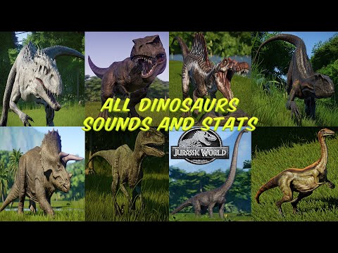All Dinosaur Species Sounds and Stats - Jurassic World Evolution ( 68 Dinosaurs )