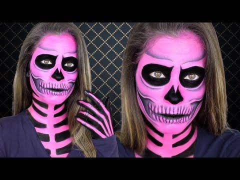 MAQUILLAJE DE CALAVERA FÁCIL Y ROSA | MAQUILLAJE PARA HALLOWEEN NEON SKULL | NatyGloss