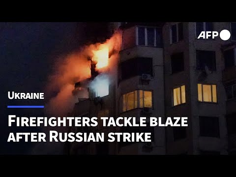 Video Thumbnail: Firefighters respond after Russian strike hits building in Kyiv | AFP