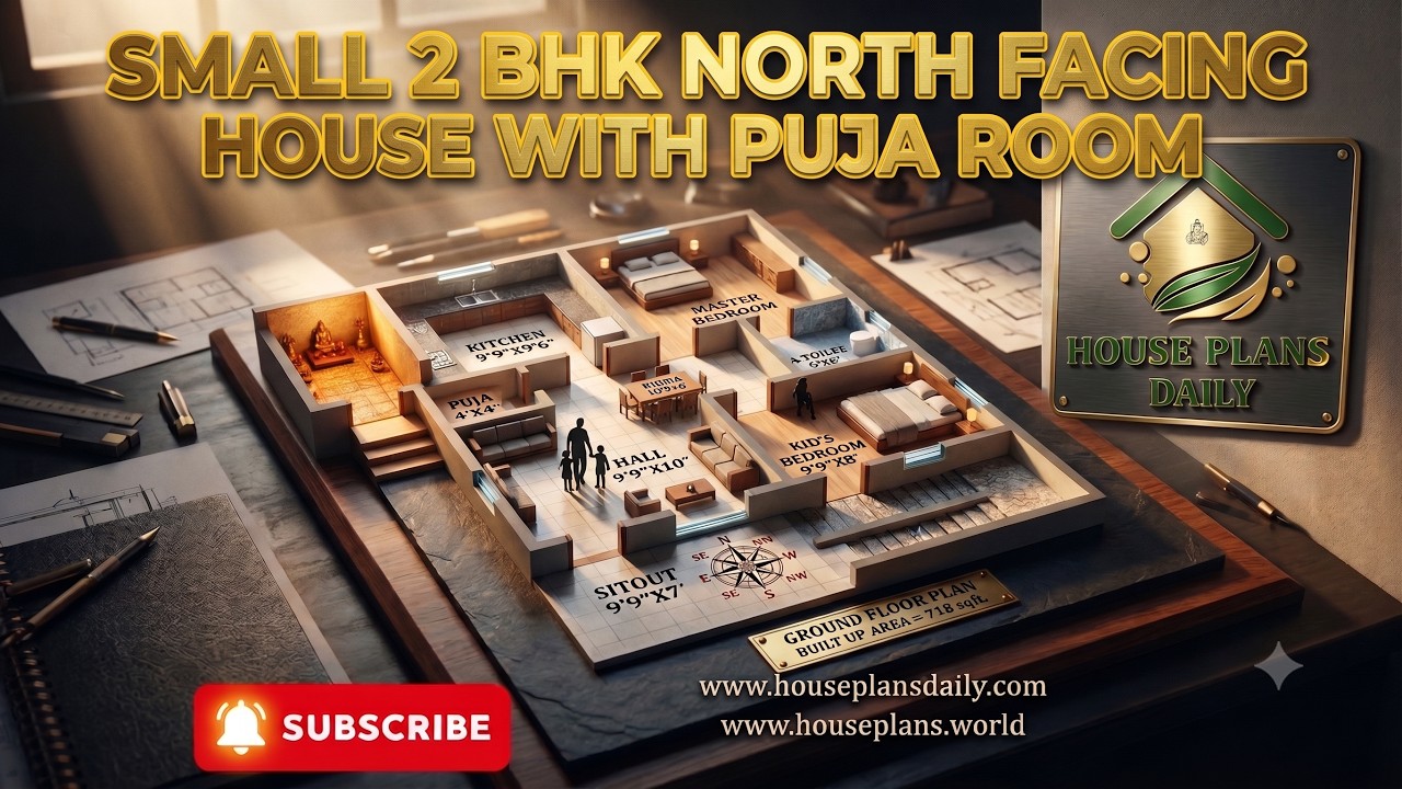 Small 2 BHK North Facing House with Puja Room | Vastu Plan