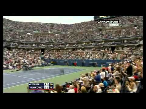 Federer vs Djokovic very intense entertaining rally US Open