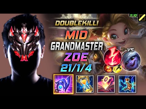 GrandMaster Zoe MID vs Tristana - 천상계 미드 조이 템트리 룬 루덴 감전 ゾーイ Зои 暮光星灵 柔依 - LOL KR 11.10