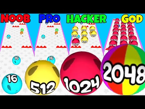 NOOB VS PRO VS HACKER VS GOD in Ball 2048 Run-Dancing Ball Fun