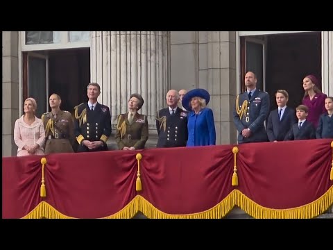 Thousands Cheer the Royal Family as They React to The Flypast and National Anthem Tribute