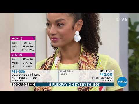 DG2 by Diane Gilman Striped HiLow Hem Peplum Top