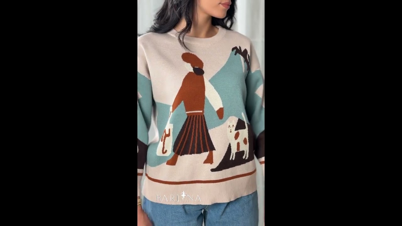 Winter blouse with a pattern in calm colors - XL/L