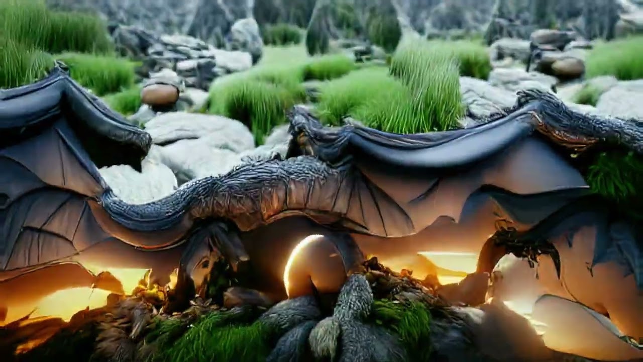 Fantasy landscape with dragon - Fantasy castle ruins