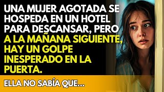 Una mujer cansada se hospeda en un hotel, y al día siguiente hay un golpe inesperado en la puerta...