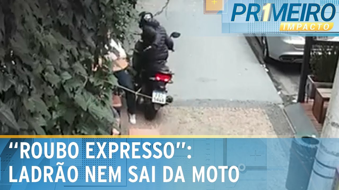 “Roubo expresso”: ladrão de moto toma celular de mulher sentada | Primeiro Impacto (12/11/24)
