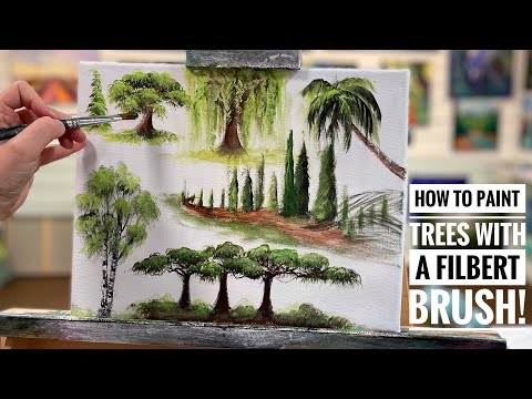 HOW TO PAINT TREES WITH A FILBERT BRUSH! Painting Tutorial