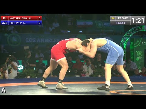 Round 3 FS - 86 kg: Meisam MOSTAFAJOUKAR (IRI) df. Aleksandr GOSTIYEV (AZE) by TF, 12-1