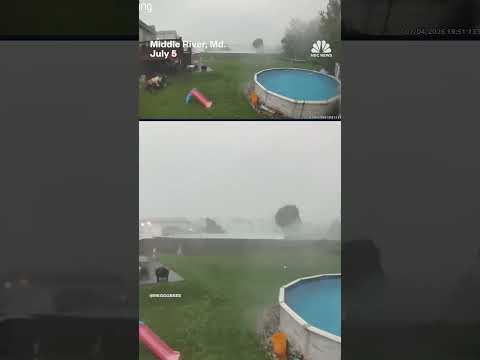 Trampoline goes flying as storm rips through Maryland
