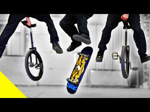 Skateboard | VS | Unicycle (Flip Tricks in Slo-Motion)