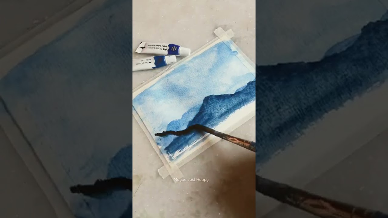 Watercolor Mountain Painting Easy 🏔 #paintingtutorial #watercolor #mountains #trendingshorts #art