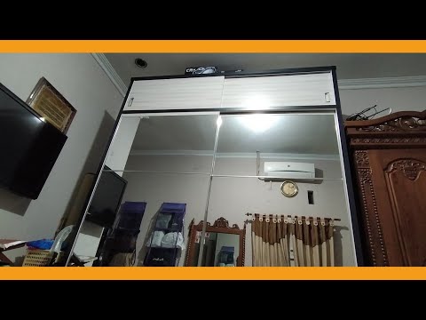 LEMARI PAKAIAN MINIMALIS FULL KACA 2x2.8 M, MUAT BANYAK, KAMAR TERLIHAT LUAS.