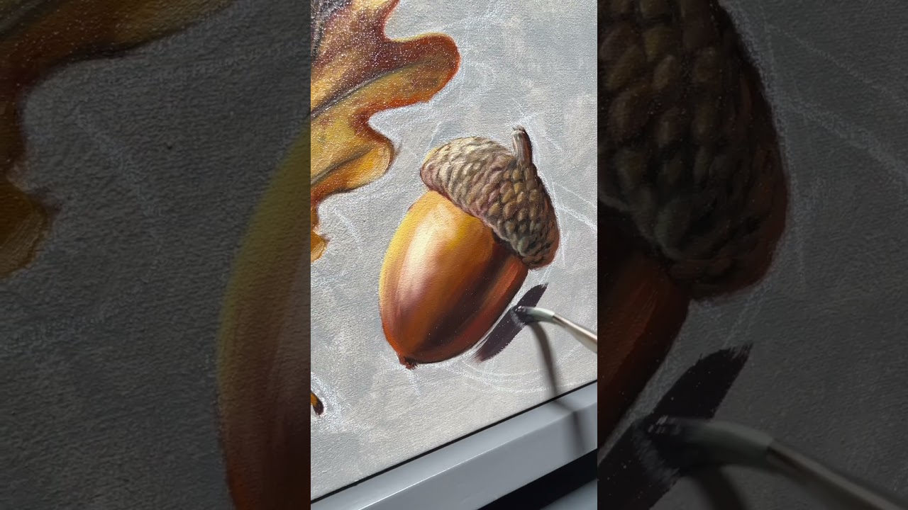 Acorn & Oak Leaf | 8” x 8” Oil Painting on Canvas