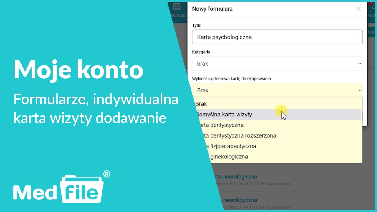 Formularze, indywidualna karta wizyty dodawanie