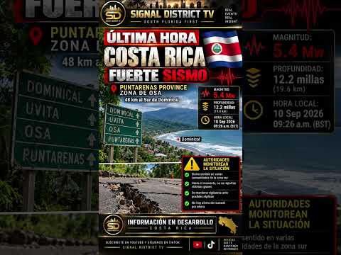 🚨 ÚLTIMA HORA: Sismo de magnitud 5.4 sacude Costa Rica 🇨🇷