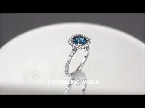 14k white gold round cut blue topaz and diamonds engagement ring halo 2.10ctw - ASW - 1008N