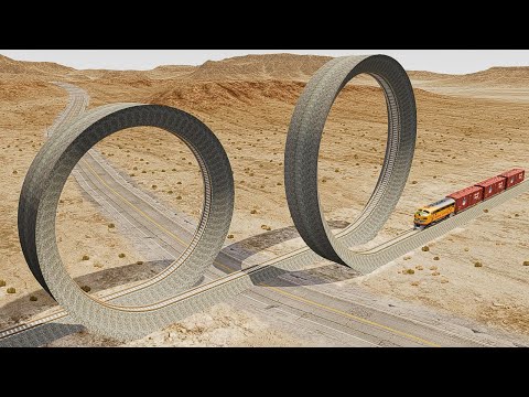 Double Loop Rail Tracks VS Trains - BeamNG.Drive