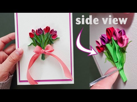 3D Paper Quilling Bouquet Tulips DIY - Spring Flowers Cards