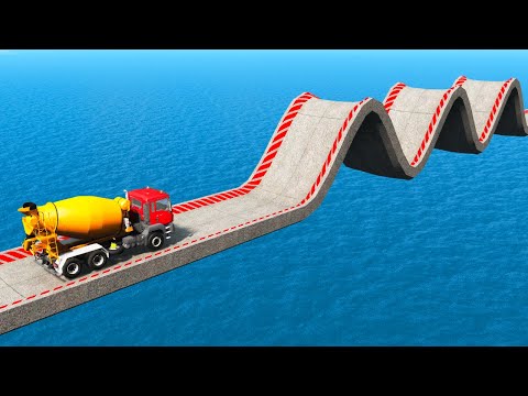 Impossible Weird Wave Bridge Crossing Cars Vs Deep Water Stunt - BeamNG.Drive