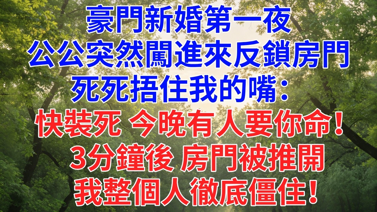 豪門新婚第一夜，公公突然闖進婚房，反鎖房門死死捂住我的嘴：“快裝死，今晚有人要你命！”3分鐘後房門被推開，我整個人徹底僵住！#為人處世#故事#小說#生活經驗#情感故事#戀愛#情感#婚姻