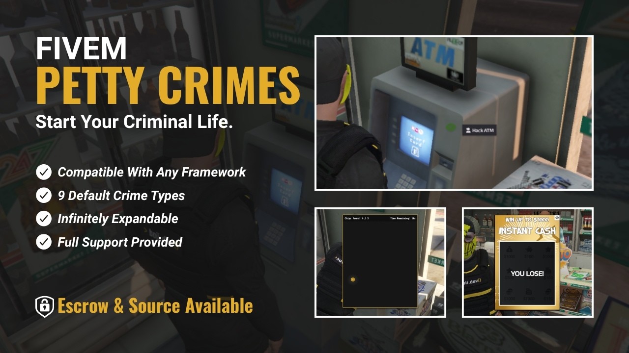 PETTY CRIMES 2.0 - Entry Level Crime With Actual Depth! - FiveM ...