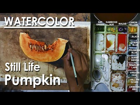 Watercolor Still Life Chopped Pumpkin