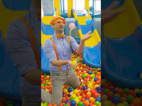Blippi and Layla RACE down the slide into a ballpit! Play along! #blippi #shorts