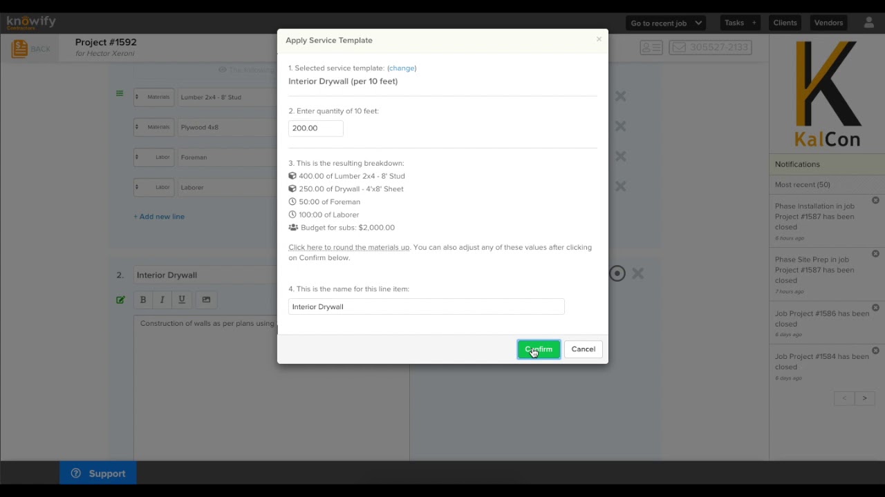 Using contract information to build budgets | Knowify