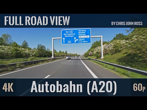 Autobahn (A20), Germany: Groß Sarau - Lübeck - Bad Segeberg - 4K (2160p/60p) Ultra HD