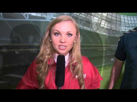 Sarah toal presenter at FAI junior cup final