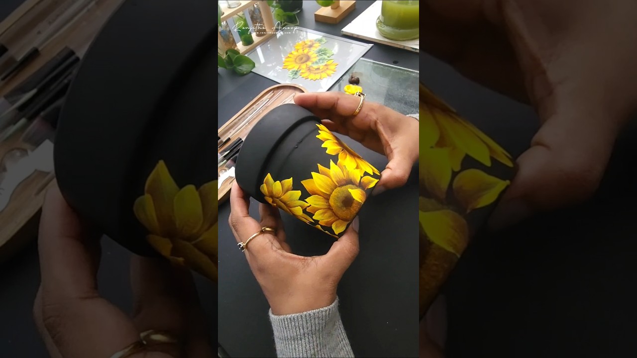 BUNGA MATAHARI 🌻 🌻 Lukisan di pot tanaman Seni Lukisan Akrilik #shorts #art #shortsfeed