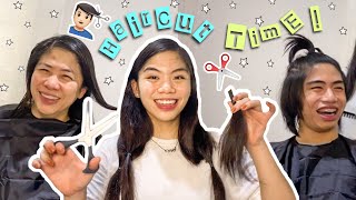 CUTTING MY HAIR FOR THE FIRST TIME + cutting my mom and brother’s hair too!! 💇🏻‍♀️