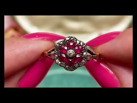 Antique Ruby Diamond Cluster Ring (0.43ct) - 9ct Gold & Platinum #9180