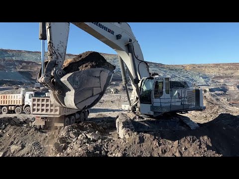 Liebherr 984 Excavator Loading Mercedes And MAN Trucks With Two Passes - Labrianidis Mining Works