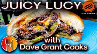 AMAZING JUICY LUCY (JUCY LUCY) CHEESEBURGER ON THE BLACKSTONE GRIDDLE! COLLAB WITH DAVE GRANT COOKS