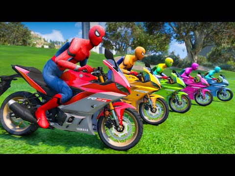 TEAM SPIDER-MAN MOTORBIKE RAMP CHALLENGE - DANGEROUS TANK BRIDGE OBSTACLE