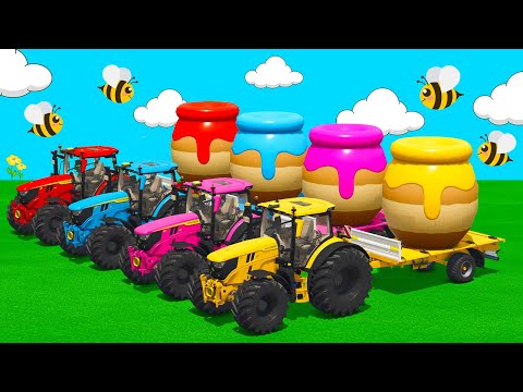 LOAD AND TRANSPORT GIANT HONEY JAR WITH JOHN DEERE TRACTORS & FORKLIFTS - Farming Simulator 25
