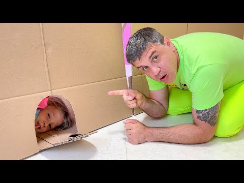 Nastya plays hide and seek with her dad at home