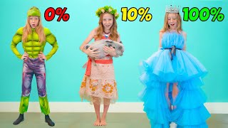 Nastya tries on unusual outfits