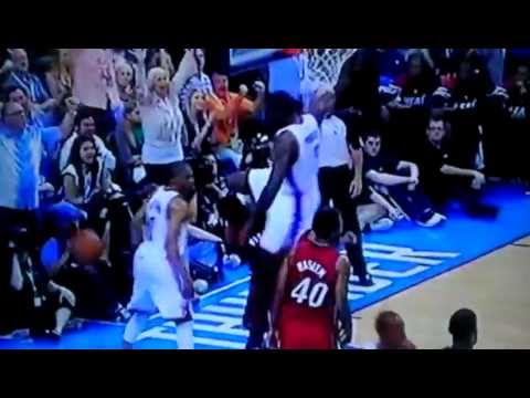 Kendrick Perkins kicks Dwyane Wade on the face