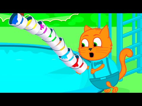 Cats Family in English - Accidentally Painted The Pool Cartoon for Kids