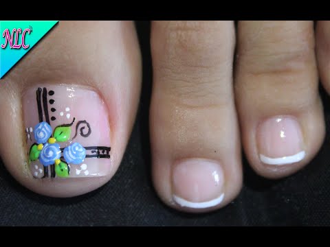 DISEÑO PARA PIES FLORES Y FRANCÉS PARA PRINCIPIANTES – FLOWERS NAIL ART – FRENCH NAIL ART – NLC