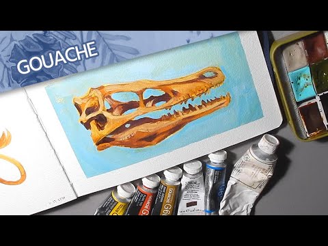 Gouache Timelapse! // Painting a Velociraptor Skull 🦖
