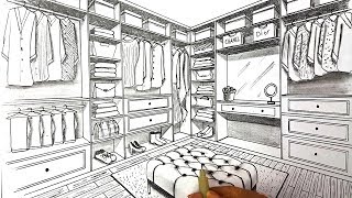 Drawing A Closet in Two Point Perspective | Timelapse
