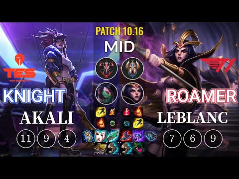TES knight Akali vs T1 Roamer LeBlanc Mid - KR Patch 10.16