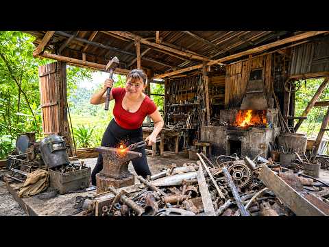 Girl Mechanical Engineer Rebuilds Old Broken Tools in a Blacksmith Cabin