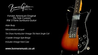 Video thumbnail for Fender American Original 70s Tele Custom RW 3 Tone Sunburst Guitar by Bonners Guitar Store